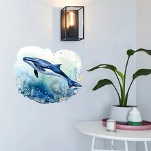 1 件鯨魚創意卡通牆貼適合居家裝飾,適合客廳、臥室、兒童房、自黏牆、冰箱、櫥櫃、玻璃窗貼