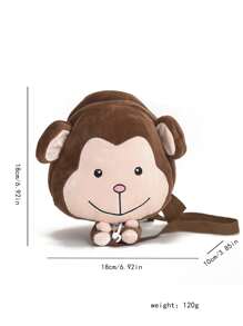 Infant Toddler Anti-lost Cartoon Backpack With Plush Toy, Monkey Pattern, Anti-slip Buckle And Anti-lost Rope