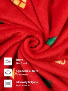 Conjunto de pijama de Navidad para mujer, cómodo y relajado (que incluye gorro, blusa, pantalón, calcetines y bolsa de regalo) - Rojo - Ver 9