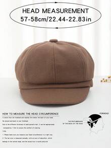 1頂女士羊毛溫暖八角帽,簡約貝雷帽風格,適合日常穿著 - 駝色 - 查看 5