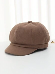 1頂女士羊毛溫暖八角帽,簡約貝雷帽風格,適合日常穿著 - 駝色 - 查看 3