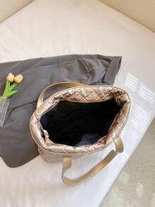 實色十字綉細節女士肩拖兩用袋,適用於旅行、休閑、通勤