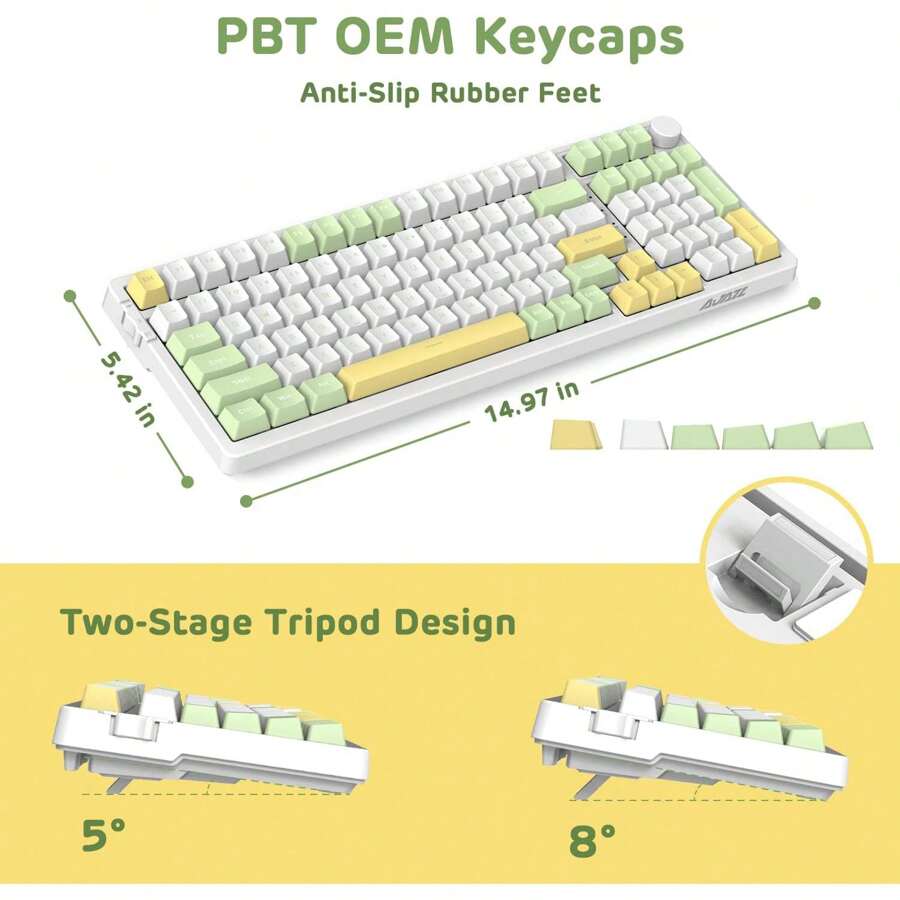 99-Key Wireless Mechanical Keyboard With Coiled Cable, Bt5.0/2.4g/Wired ...