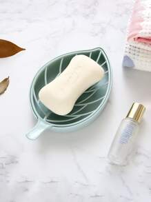 1pc Double-layer Creative Leaf-shaped Soapbox With Drainage Function For Large Size Soap, Storage Rack - Green - View 4