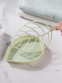 1pc Double-layer Creative Leaf-shaped Soapbox With Drainage Function For Large Size Soap, Storage Rack - Green - View 1