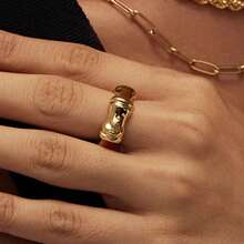 1pc Minimalist Gold Metal Lips Design Copper & Cubic Zirconia Inlaid Open Ring For Women, Punk Style Fashion Accessory For Festival Gift - Black - View 1