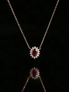 1條法式復古精美s925純銀仿光柱紅寶石吊墜項鍊,18k金鍍紅寶石鎖骨鏈,適宜於女孩母親節禮物 - 彩色 - 查看 4