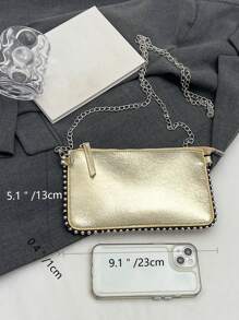Ladies' Beaded Chain Shoulder Bag With Color Blocking Design,Metallic Clutch For Parties, Funky, Punk & Bag For Street Wear , New Year - Gold - View 4