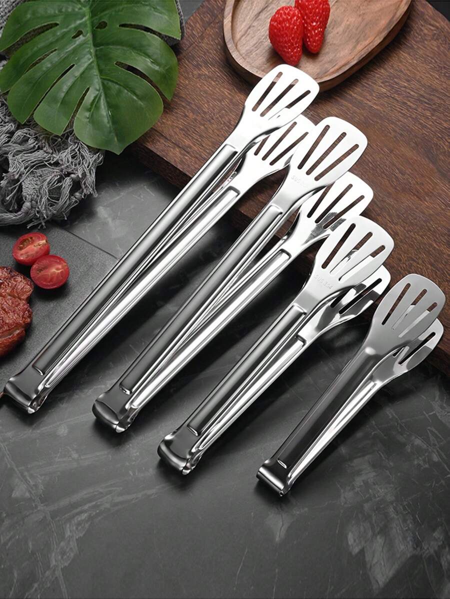 1pc Three-Line Thickened Stainless Steel Bbq Clip Baking Kitchen Gadget Steak Frying Clamp,Kitchen,Christmas Gift - Silver - View 1