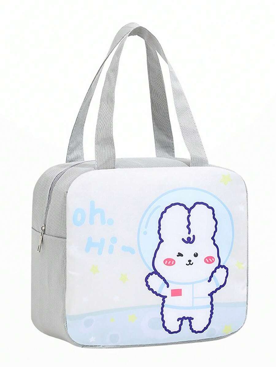 1pc Grey Spaceman Rabbit Cartoon Oxford Cloth Insulated Lunch Box Bag With Large Capacity, Portable Thermal Bag For Students And Office Workers - Grey - View 1