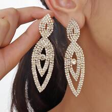 1pair Fashionable Layered Tassel Earrings With Rhinestone, Suitable For Evening Party And Night Club Outfits - Gold - View 1