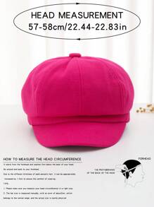 1pc Women's Woolen Eight Piece Cap Simple Beret Hat Suitable For Everyday Wear Winter Fall - Hot Pink - View 5