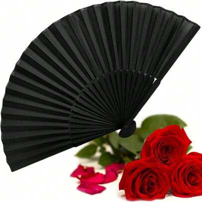 Black Classic Folding Hand Fan With Silk Fabric And Bamboo Ribs For Chinese/Spanish Style, Suitable For Wedding, Party Favor, Performance, Dance, Home Decoration, Festival, And Gifting Purposes Birthday Gifts Graduation