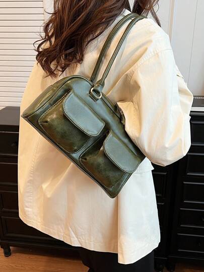 Large Capacity Commuting Pu Solid Color Simple Ladies Shoulder Bag, Fashionable And Versatile For Daily Use, Shopping, Dating, Travel, And As A Gift Yunjin Bag Bag Combi Bag