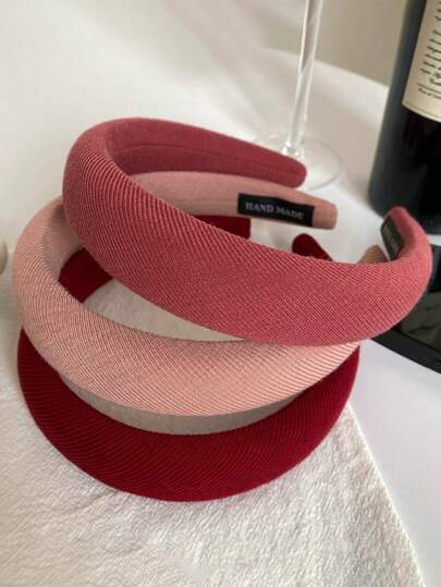 3pcs Women's New Pink Solid Color Wide Hair Hoop Hairband, High-End Fashionable Minimalist Style Hair Accessory Suitable For Daily Commuting, Face Washing And Clothing Matching,Pink Accessories Headbands ,Home,Skincare Headband Head Accessories