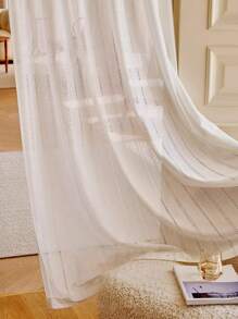 1pc Japanese Style Sheer Curtain, For Bedroom/living Room/kitchen, Rod Pocket Panel, No Drilling Required