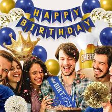 30歲生日氣球套組,男性生日裝飾,生日派對用品包括海軍藍氣球,啞光白氣球,金屬色金氣球,金色發光氣球,32英吋金鋁膜數位氣球,海軍藍生日肩帶,海軍藍生日桌布,生日蛋糕裝飾標誌