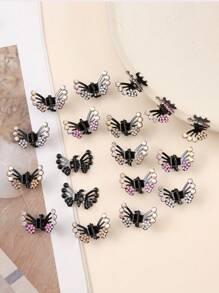 18 件/套女孩蝴蝶水鑽髮夾,迷你髮夾