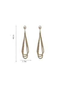 1pair Long Waterdrop Shaped Rhinestone Decor Tassel Earrings With Faux Pearl Detail, Fashionable & Elegant Jewelry