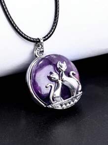 Crystal Fox Pendent Stone Necklace Natural Gemstone Fantastic for Festival Gift 1pc - Purple - View 1