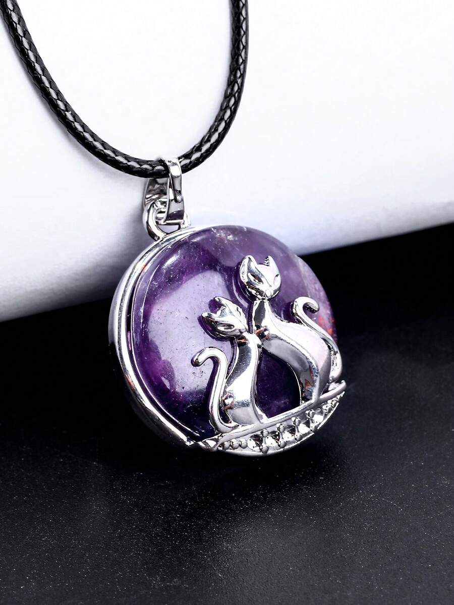 Crystal Fox Pendent Stone Necklace Natural Gemstone Fantastic for Festival Gift 1pc - Purple - View 1