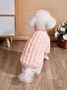 1 件粉紅色毛絨秋冬寵物連帽衫,適合狗和貓,保暖透氣休閒寵物衣服