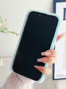 藍色全套毛絨手機殼-愛心系列保護殼，適用於iPhone 15 Pro Max，三星 S23u，小米，OPPO，VIVO，摩托