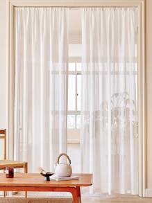 1pc Japanese Style Sheer Curtain, For Bedroom/living Room/kitchen, Rod Pocket Panel, No Drilling Required