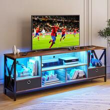 Smart TV  Stands With Charging Station For Living Room, LED TV Stand With Storage ( 70.8" L X 15.7" W X 24.2"H) - 棕色 - 查看 1