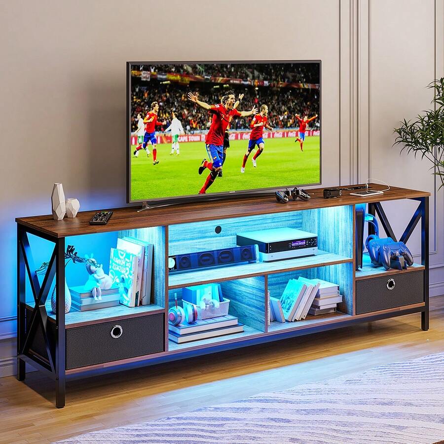 Smart TV  Stands With Charging Station For Living Room, LED TV Stand With Storage ( 70.8" L X 15.7" W X 24.2"H) - 棕色 - 查看 1