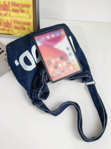 KVKY 1個帶字母細節的牛仔布手提袋頂把手提肩包女學生書包女士手提包學校書包適合畢業生,青少年女孩,新生,二年級,初中生和高中生,適合戶外,旅行和返校