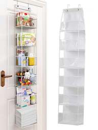 1 Sac De Rangement Suspendu Blanc Pliable À 6 Compartiments, 160 Cm De Long, Avec 2 Crochets Pour Cuisine, Armoire De Salle De Bain, Porte, Collation, Jouet, Emballage De Vêtements, Aucun Perçage Requis