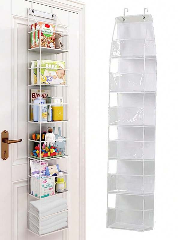 1 Pieza Bolsa De Almacenamiento Colgante Plegable De 6 Compartimentos De Color Blanco, De 160 Cm De Largo, Con 2 Ganchos Para La Cocina, El Baño, El Gabinete, La Puerta, Bocadillos, Juguetes, Envasado De Ropa, No Necesita Perforaciones.