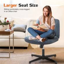 Sweetcrispy Office Chair, Armless Wide Desk Chair No Wheels, Modern Home Office Desk Chair Swivel Adjustable Fabric Vanity Chair - 藍色 - 查看 2