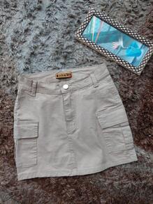 Women Denim Skirts - 卡其色 - 查看 1