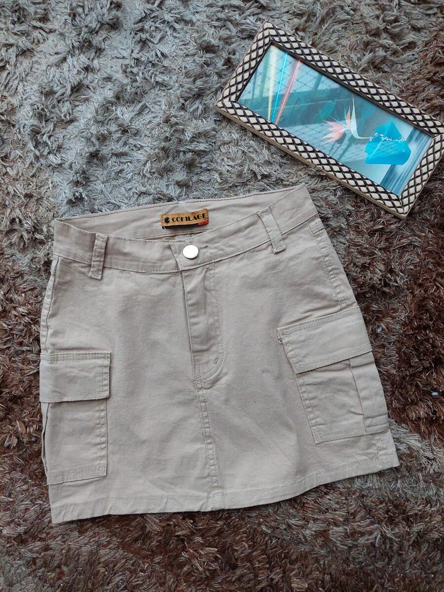 Women Denim Skirts - 卡其色 - 查看 1