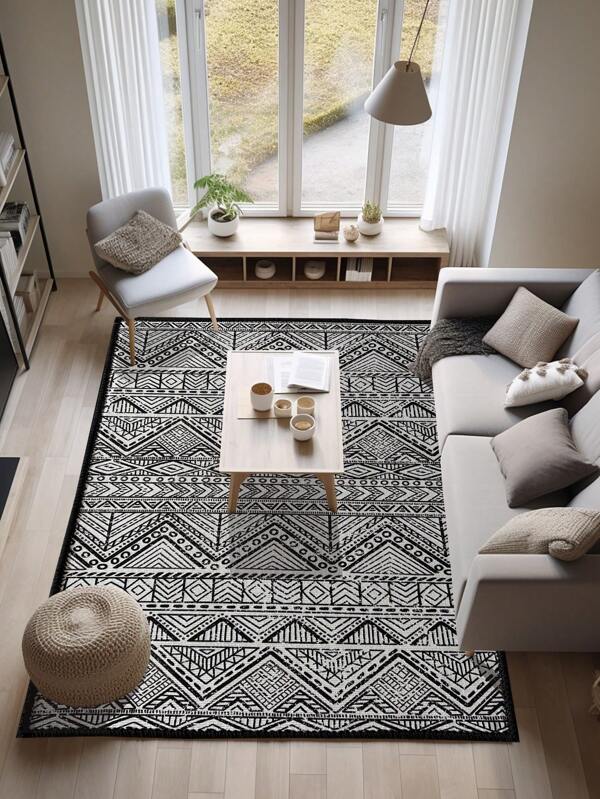 1PC Black And White Simple Easy Clean Sitting Room Bedroom Carpet ,Room Decor