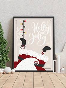 1個聖誕畫廊聖誕老人,有趣的聖誕禮物,現代聖誕壁畫,聖誕老人倒吊在煙囪上,無框帆布印刷 - 彩色 - 查看 5