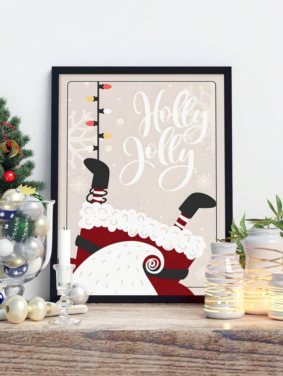 1個聖誕畫廊聖誕老人,有趣的聖誕禮物,現代聖誕壁畫,聖誕老人倒吊在煙囪上,無框帆布印刷 - 彩色 - 查看 1