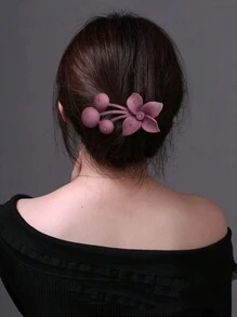 1入高檔花與鑽石裝飾的女士髮夾，適用於髮髻、髮夾、啞光夾、扣髮夾等 - 藕粉色 - 查看 1