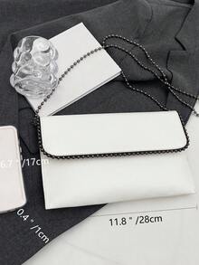 女士串珠花縫邊鏈條單肩包,拼色、復古、通勤風格,折疊信封包 - 白色 - 查看 6