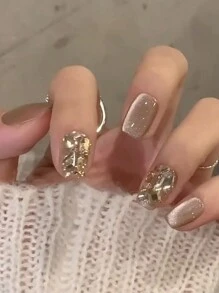 24支夾銅片手工鑲嵌香檳色鑽石,反光磁貓眼女孩美甲套裝,讓您的指甲迷人有魅力 - 彩色 - 查看 1