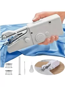 1個手持迷你縫紉機,手持式縫紉工具,便攜式無線縫紉機,家庭快速補綴和手工藝品的必備工具(不包括電池) - 白色 - 查看 2