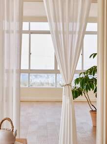 1pc Japanese Style Sheer Curtain, For Bedroom/living Room/kitchen, Rod Pocket Panel, No Drilling Required
