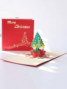 1pc 3D Christmas Cards Three-dimensional Christmas Tree Card - Red - View 1