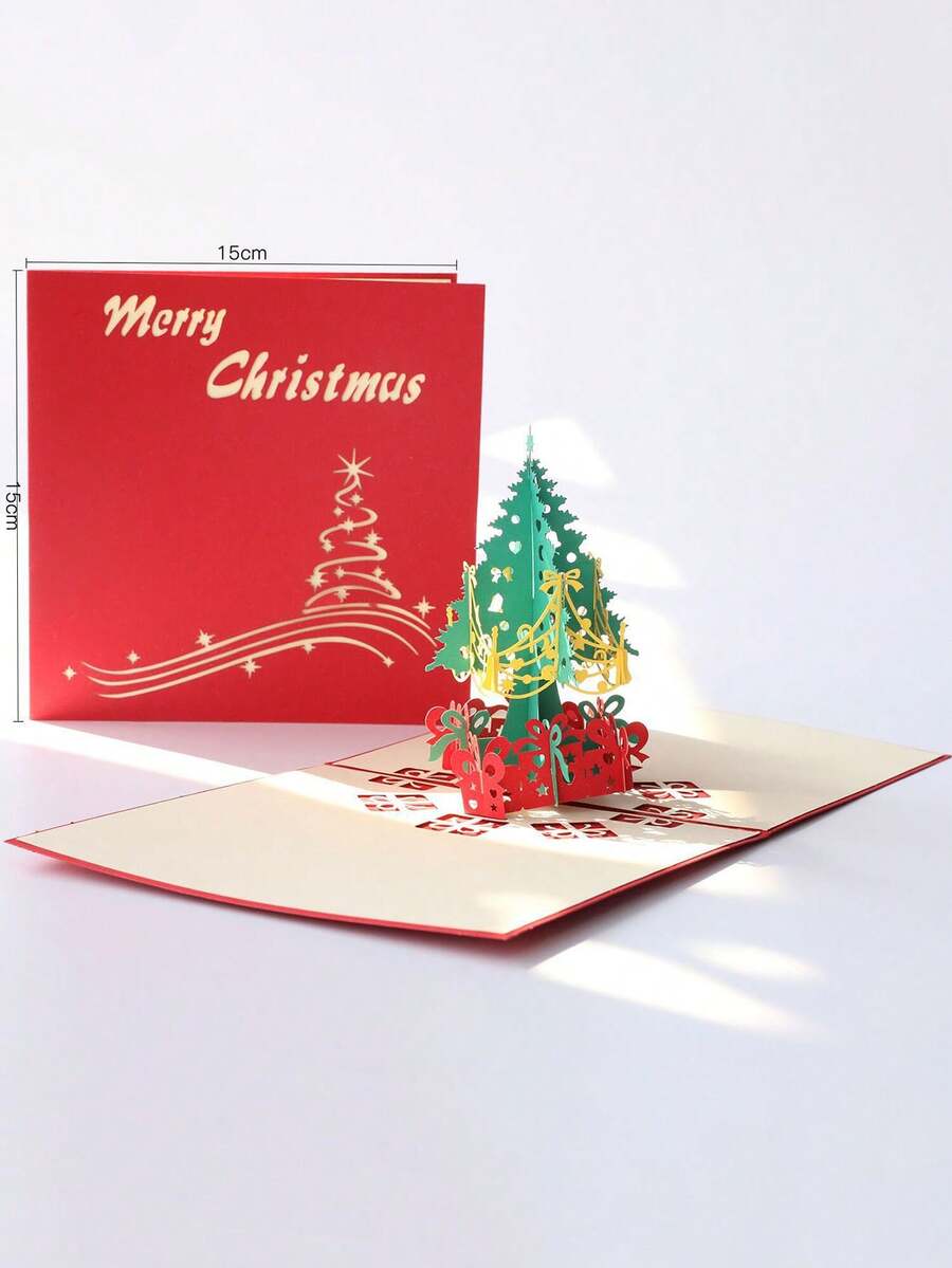 1pc 3D Christmas Cards Three-dimensional Christmas Tree Card - Red - View 1