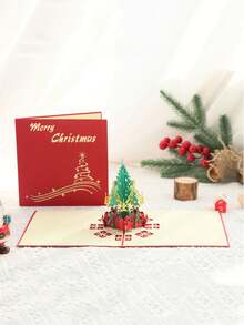 1pc 3D Christmas Cards Three-dimensional Christmas Tree Card - Red - View 6