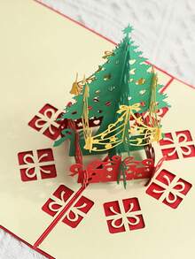 1pc 3D Christmas Cards Three-dimensional Christmas Tree Card - Red - View 3