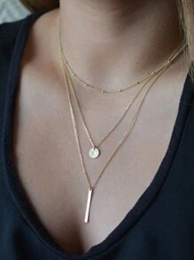 3 件/套時尚首飾多層頸鍊項鍊圓形長吊墜項鍊女士精美配件禮物