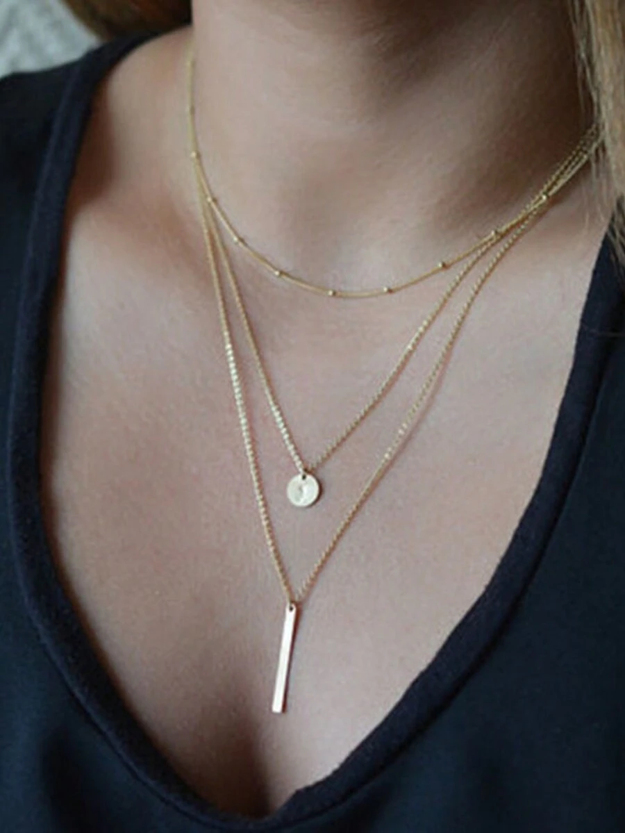 3 件/套時尚首飾多層頸鍊項鍊圓形長吊墜項鍊女士精美配件禮物